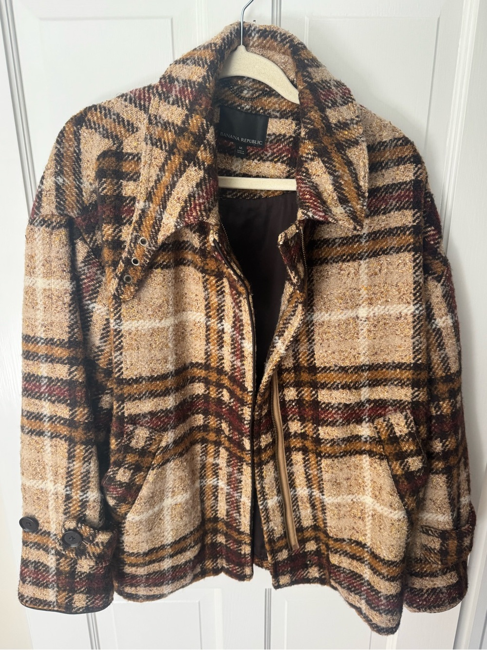 Banana Republic Women’s Tan Plaid Wool-Blend Jacket